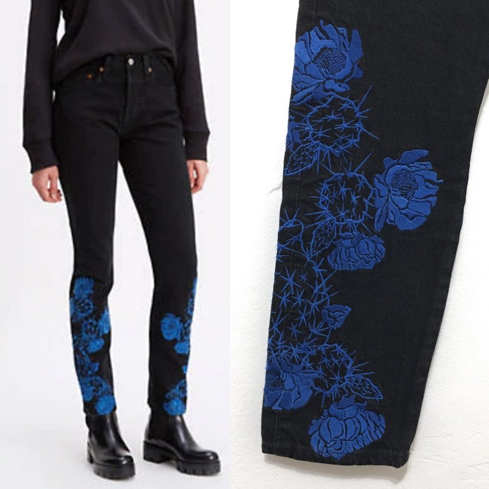 LEVI'S 501 Floral Embroidered Selvedge Denim